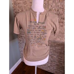 Vintage 90s Wisconsin Brown Fun Distressed Handwritten Graphic Kidcore Tee Shirt
